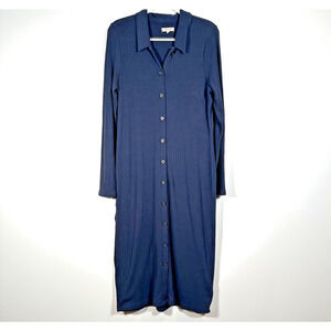 Madewell Button-Front Midi Shirtdress Women's XL Blue Ribbed Knit NH091